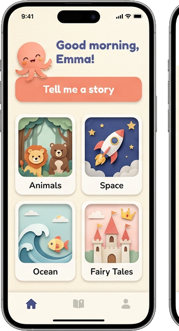 PEKO Home Screen - Good morning greeting with story themes